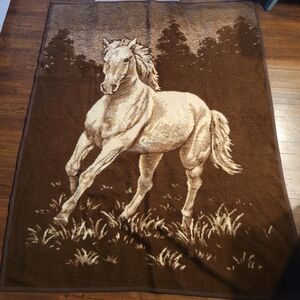 Vintage Ibena Dolan Throw Blanket Horse Brown